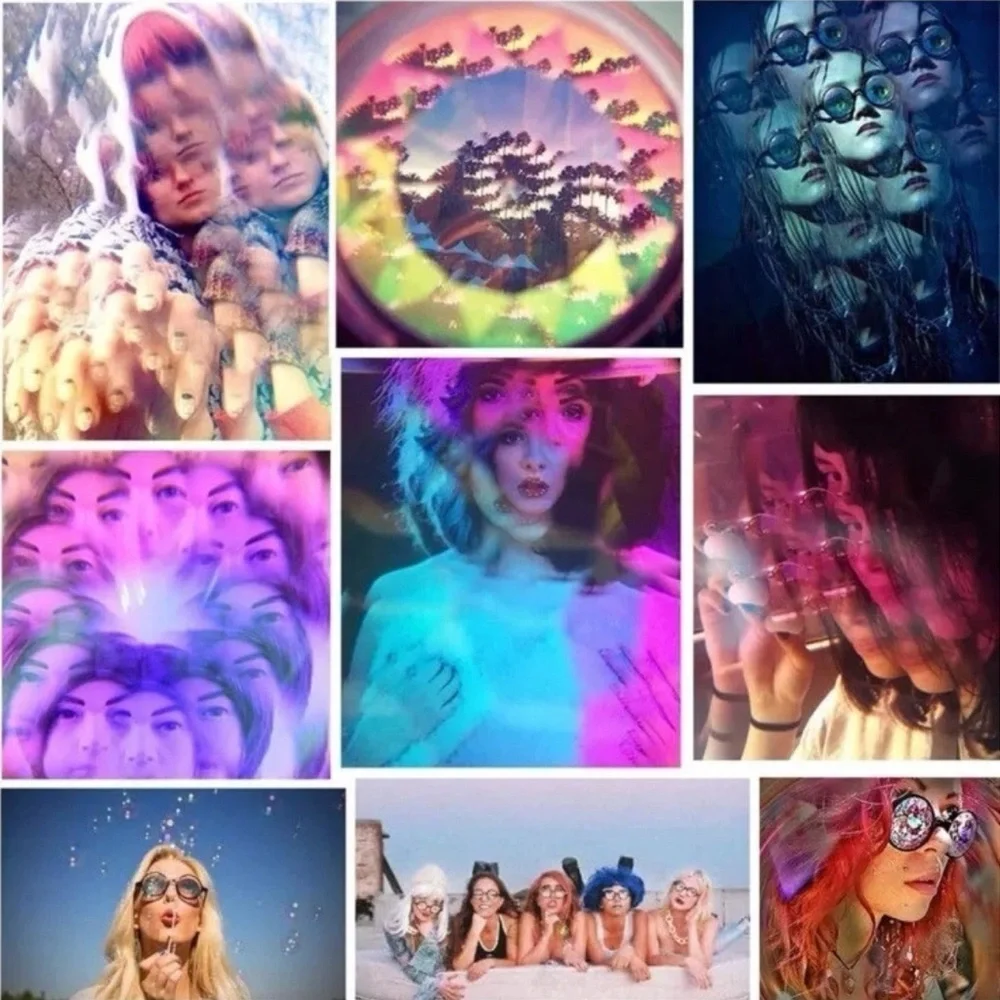 Kaleidoscope Holographic Rave Glasses with Trippy Prism One Size, Clear **READ**